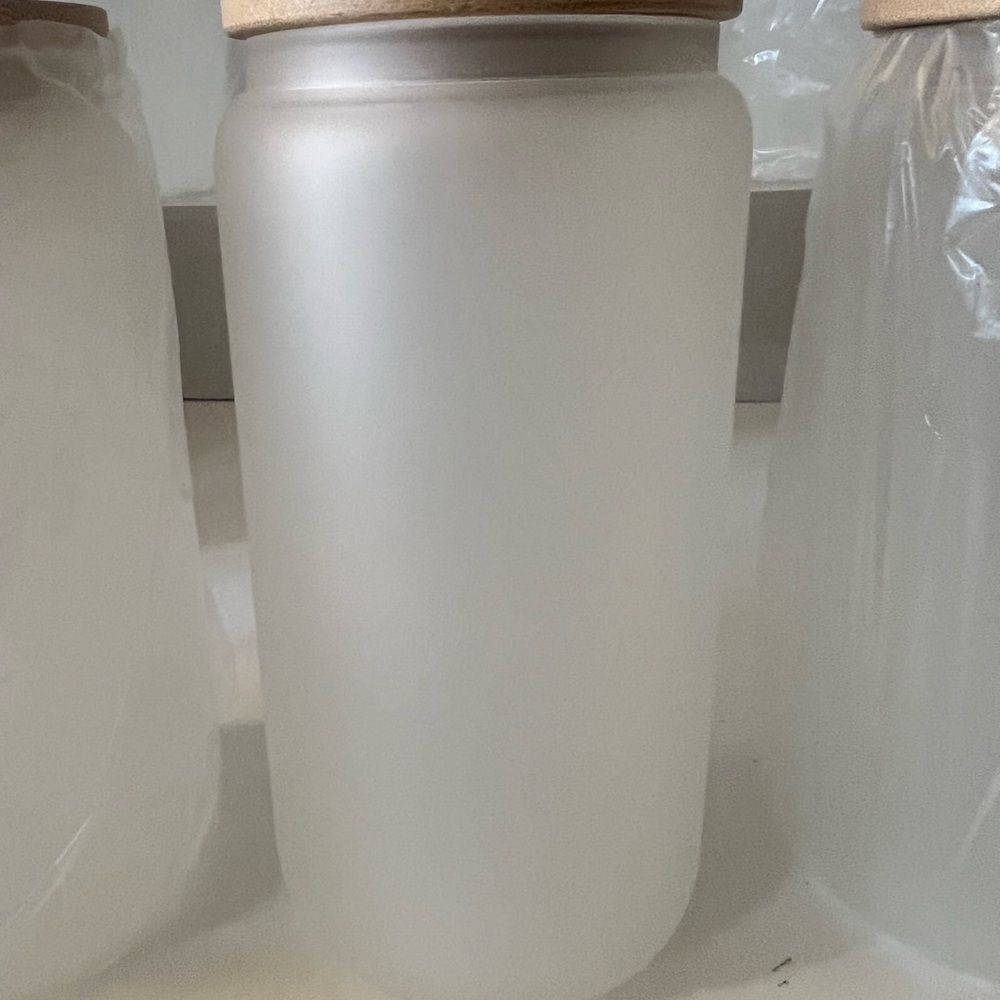Set of 6 frosted sublimation glass cups with bamboo lids!!! - Picture 6 of 6